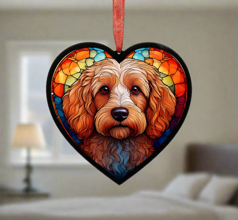 Cockapoo Apricot Stained Glass Effect Heart Suncatcher
